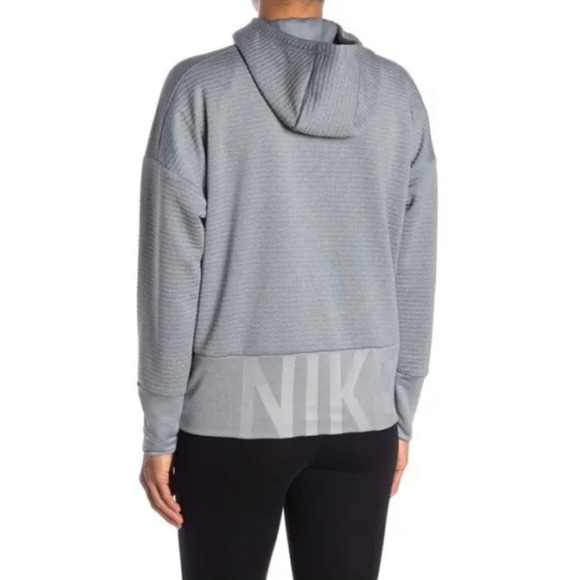 Nike Women's Full Zip Logo Dri-FIT Training Ribbed Hoodie Cool Gray Size Medium - Picture 2 of 7